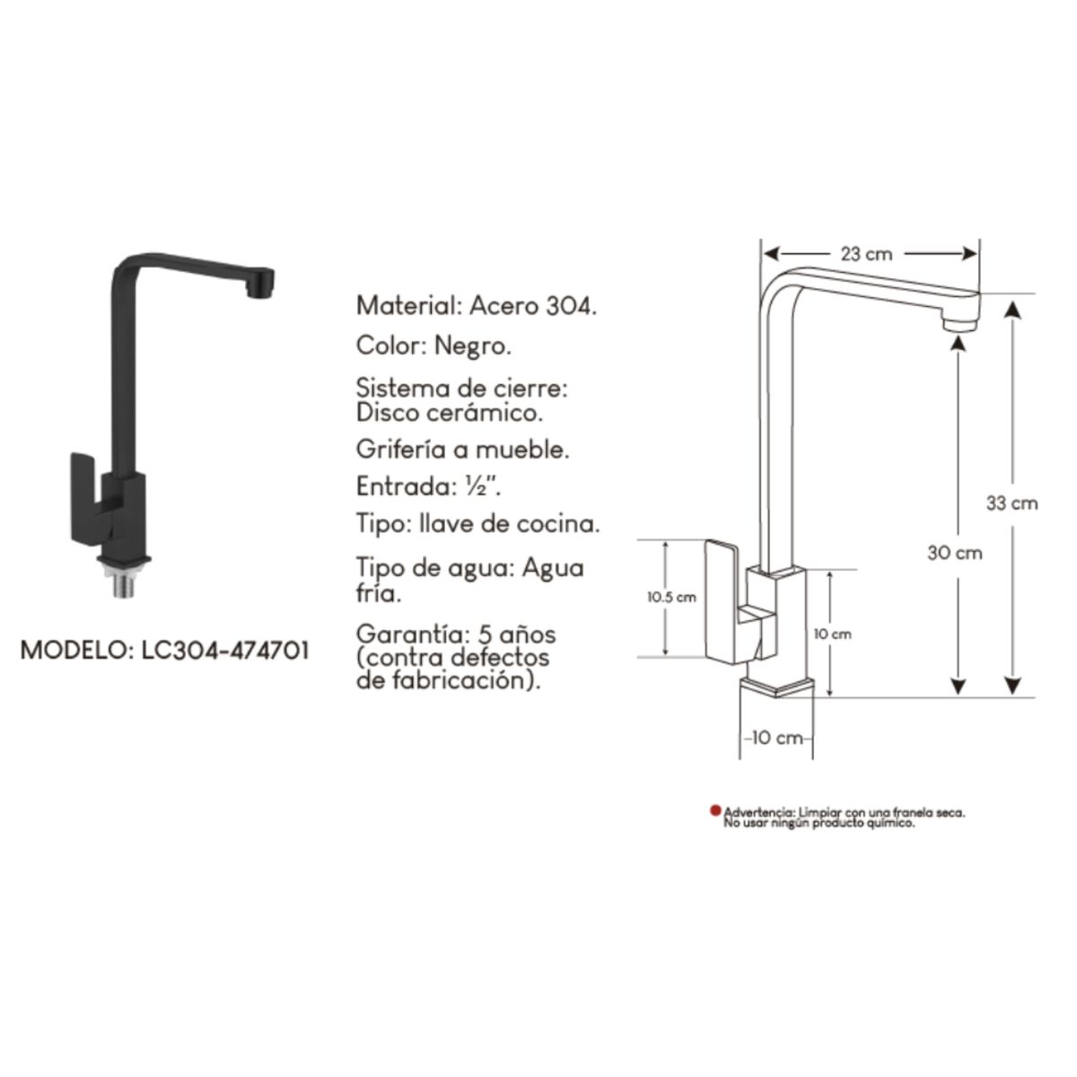 IMPORTADO MC - Grifería tipo Ganso para Cocina Acero 304 Negro Mate