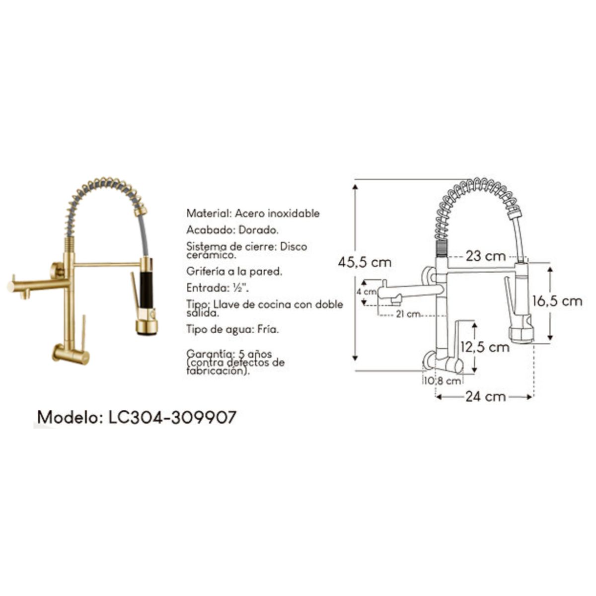 IMPORTADO MC - Griferia tipo Ganso de Lujo Para Cocina en Acero Inoxidable Dorado