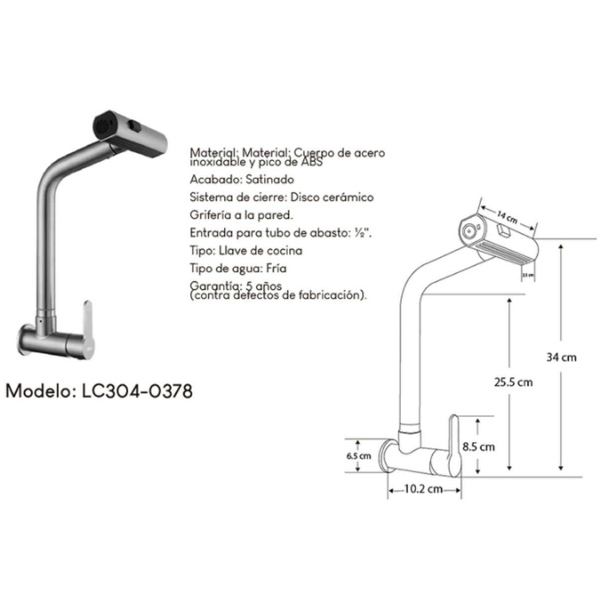 XM - Llave Ganso  Para Cocina Satinado Acero Inoxidable Gris