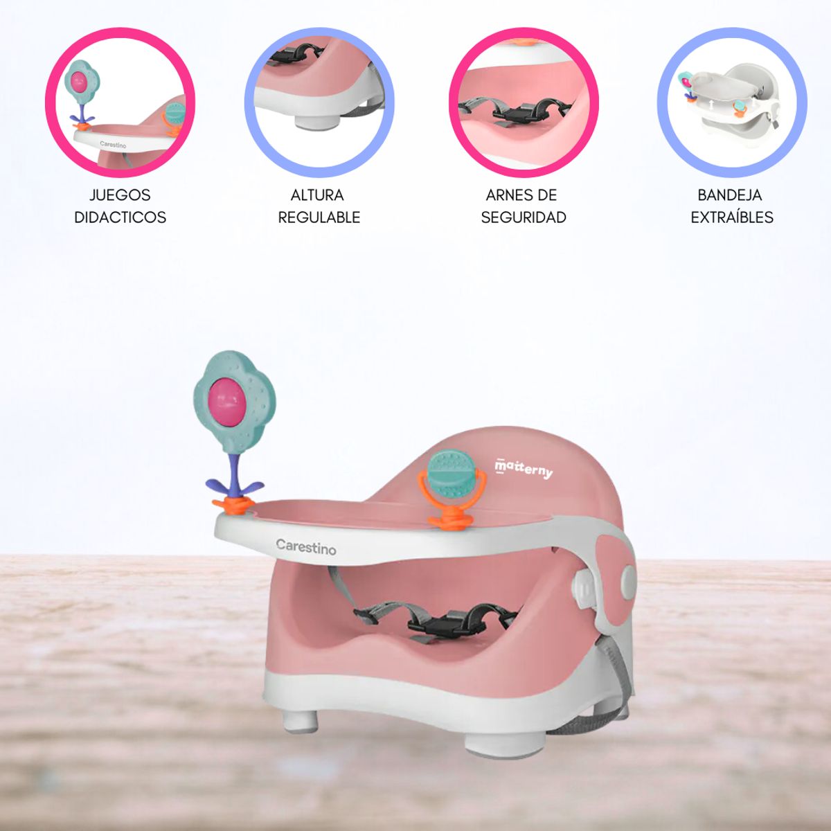 CARESTINO - SILLA DE COMER ADAPTABLE «BOOSTER» PINK