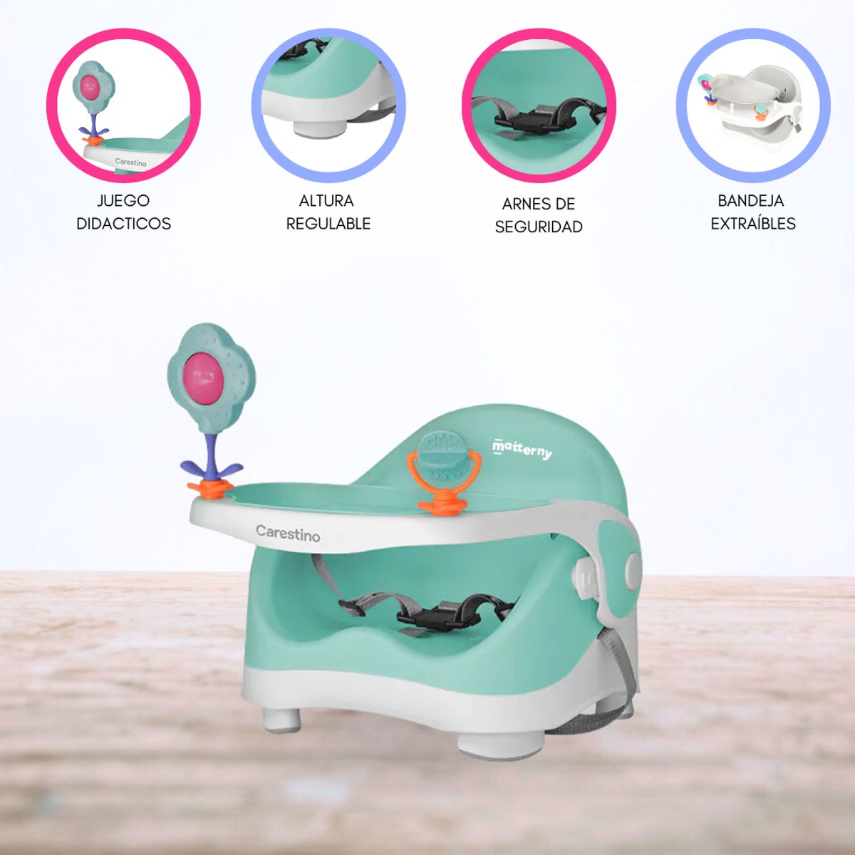 CARESTINO - SILLA DE COMER ADAPTABLE «BOOSTER» AQUAMARINE