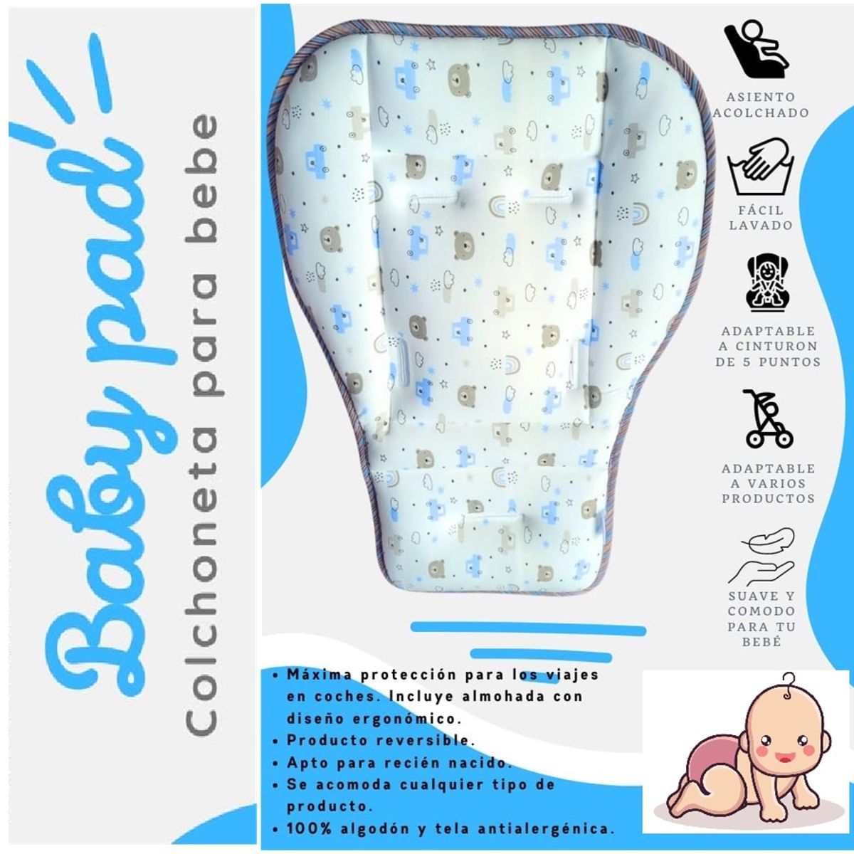 GENERICO - Colchoneta Comodo Para tu Bebe en Coches y Sillas
