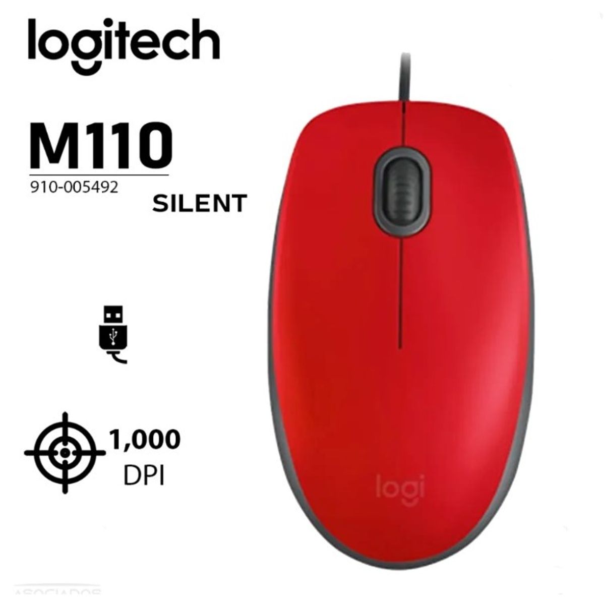 LOGITECH - Mouse Logitech M110 Silent-Rojo