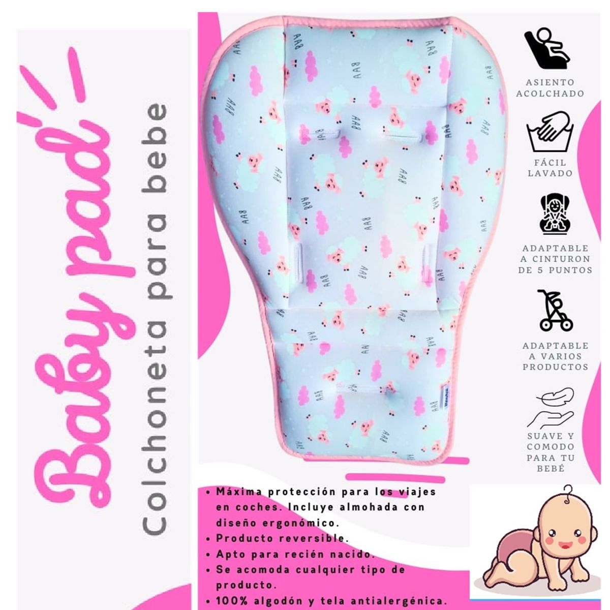 GENERICO - Colchoneta Comodo Para tu Bebe en Coches y Sillas