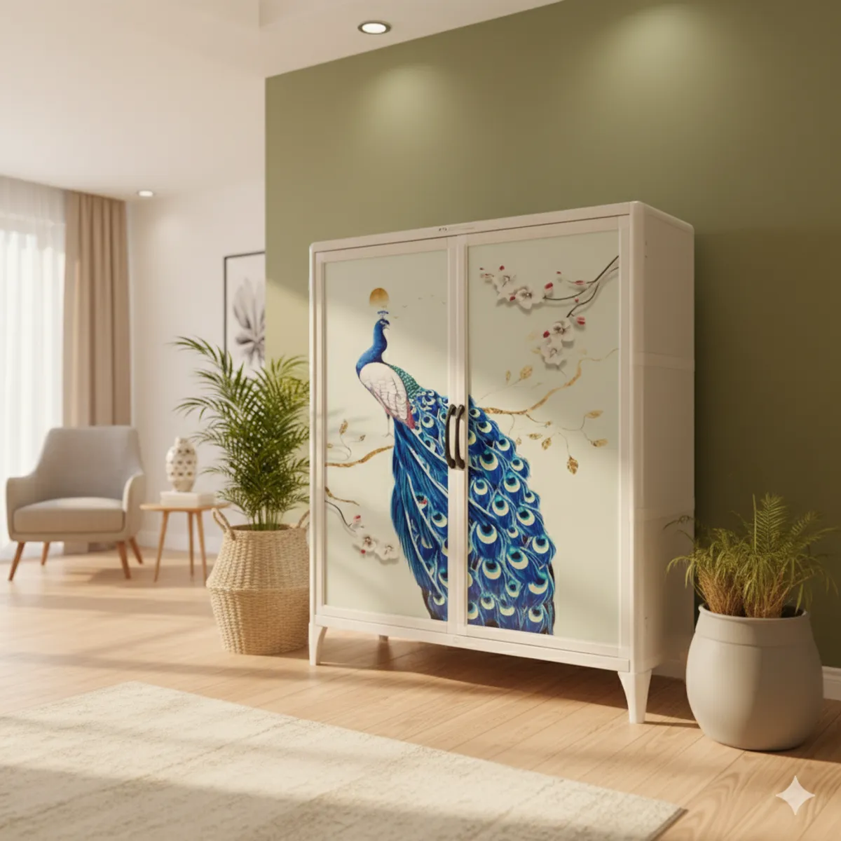 MIN CITY HOME - Armario de Almacenamiento Pavo Real de 2 puertas