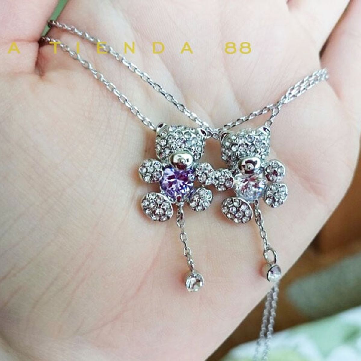 LA TIENDA 88 JOYAS Y ACCESORIOS - La Tienda 88 - Collar Mujer Osito amor bañado Oro de 18k - Lila