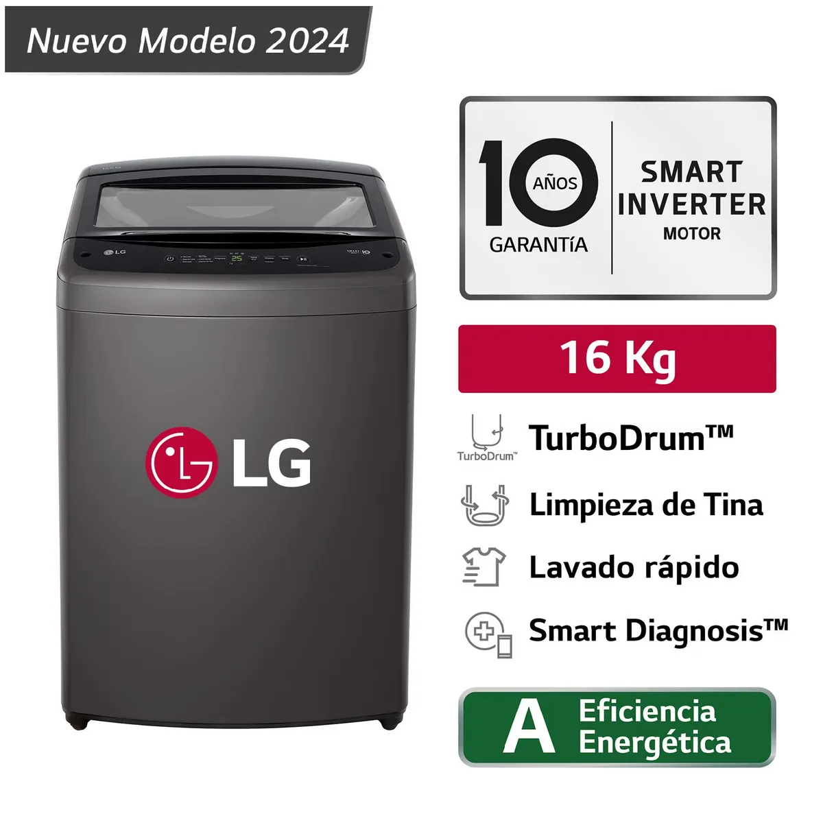 LG - LAVADORA WT16BVTB 16 KG TURBODRUM CARGA SUPERIOR NEGRO LG