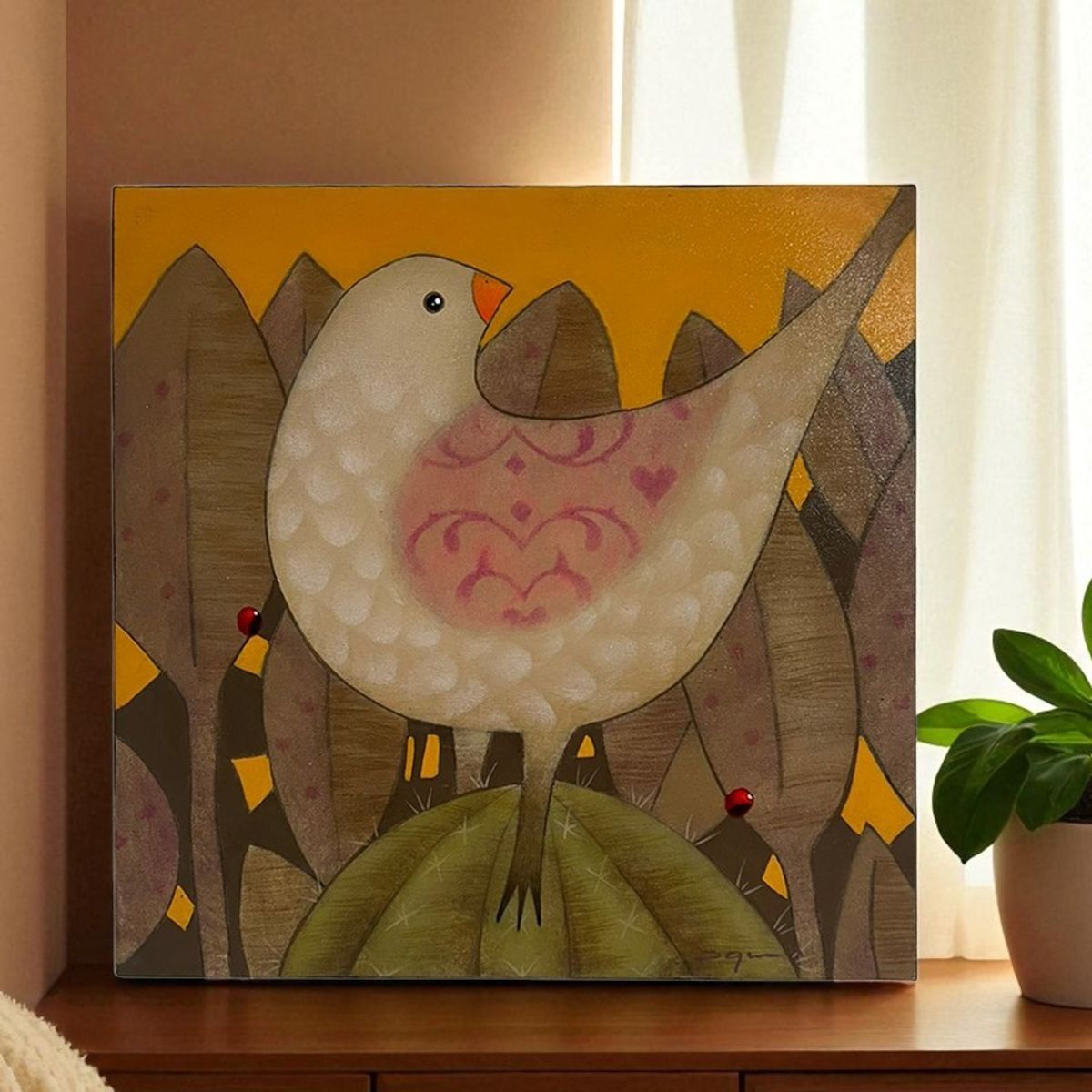 MAP DESIGN HOME - Cuadro Decorativo al Óleo Ave Natural II 64x64 cm