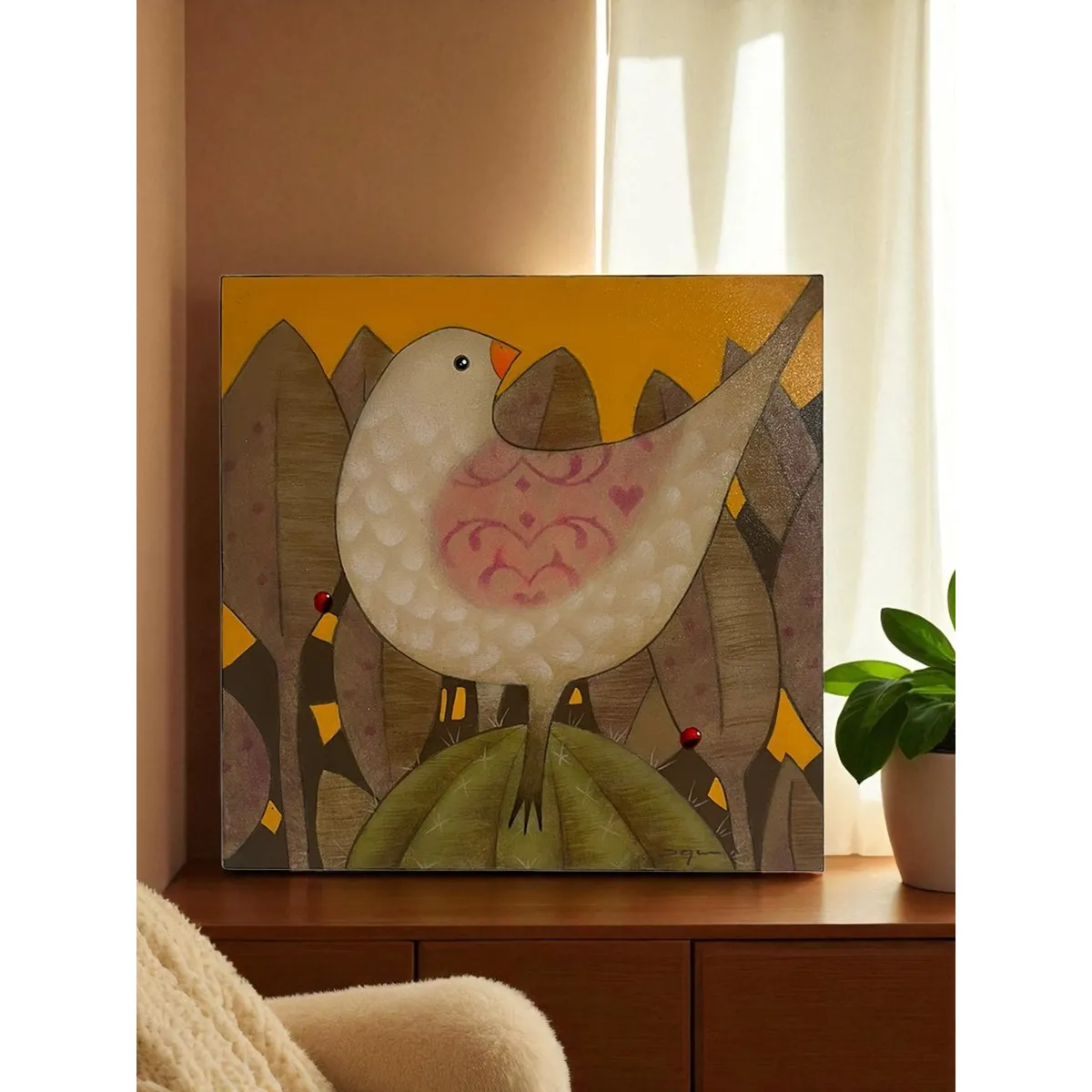 MAP DESIGN HOME - Cuadro Decorativo al Óleo Ave Natural II 64x64 cm