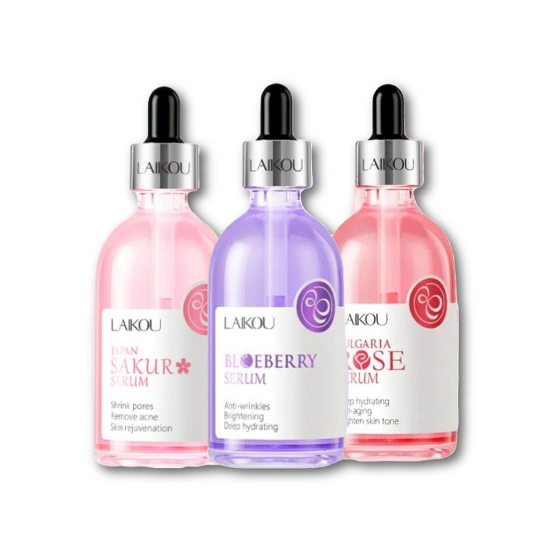 BIOAQUA - PACK 3 SERUMS BLUEBERRY JAPAN SAKURA BULGARIA ROSE LAIKOU