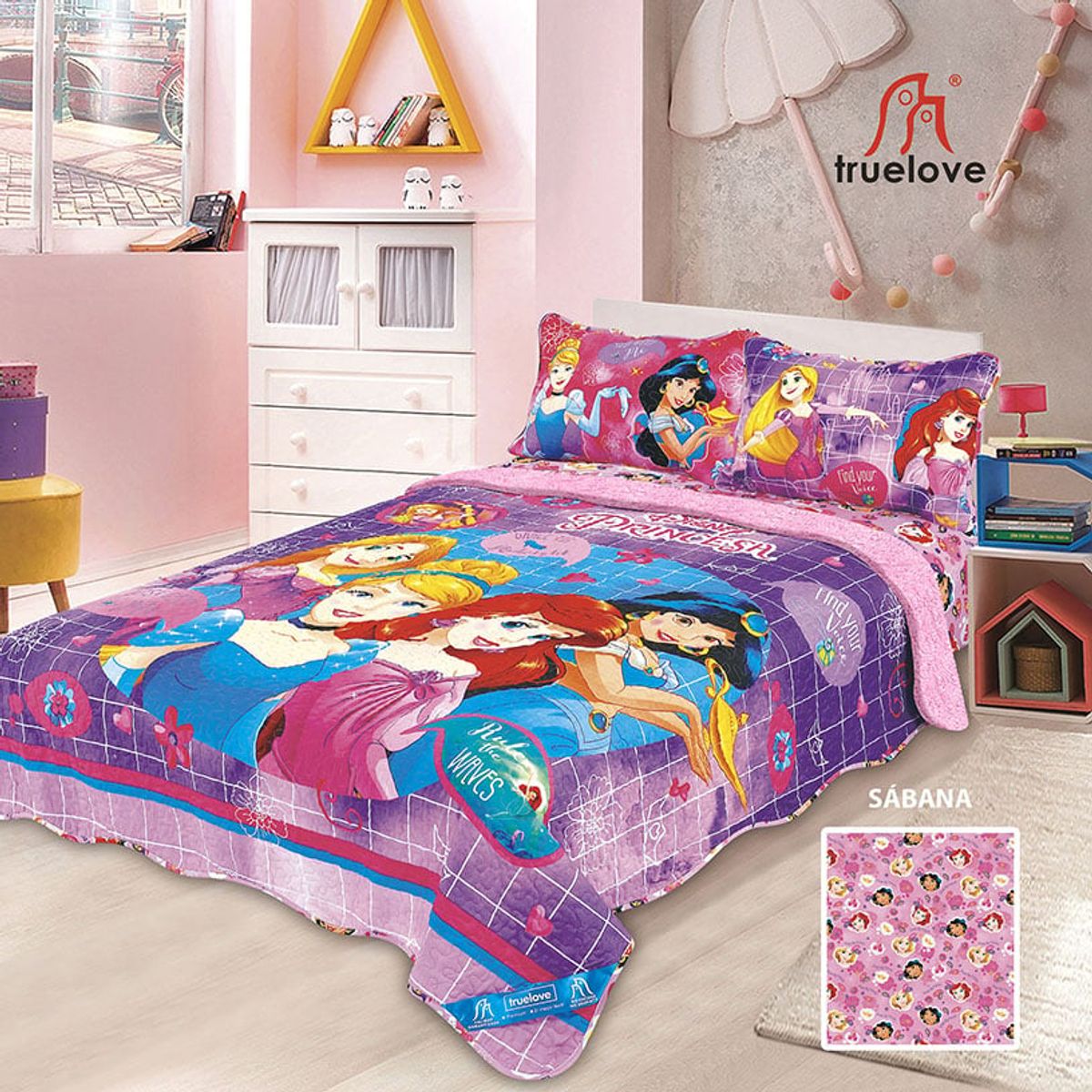 TRUELOVE - Set Cubrecama con Sherpa Princesas 1.5 plazas Truelove