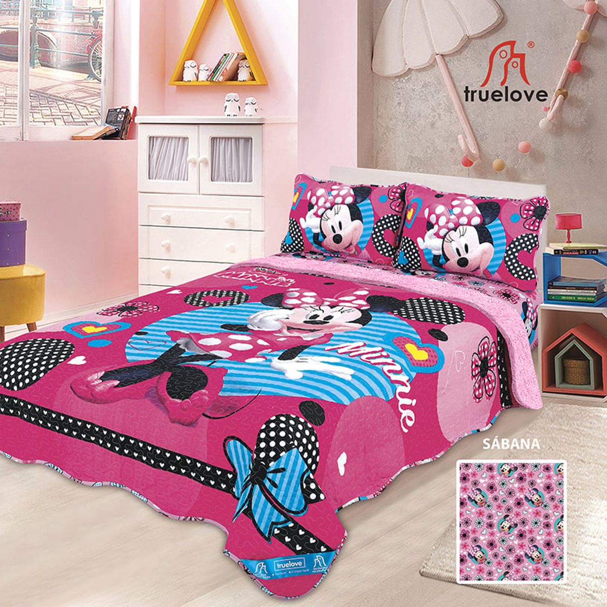 TRUELOVE - Set Cubrecama con Sherpa Minnie Mouse 1.5 plazas Truelove