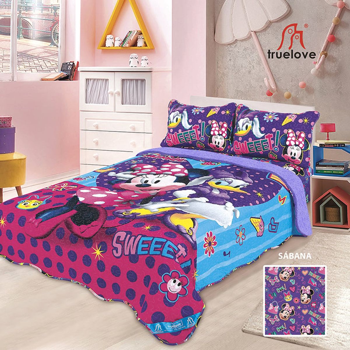TRUELOVE - Set Cubrecama con Sherpa Minnie y Daisy 1.5 plazas Truelove
