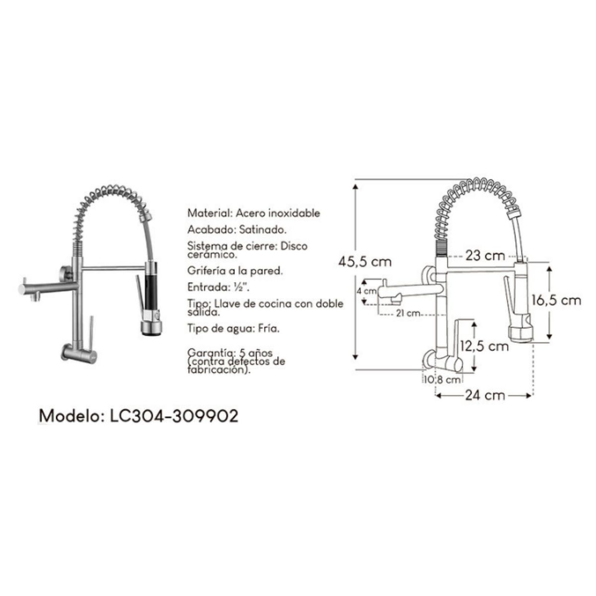 XM - Grifería tipo Ganso de Lujo para Cocina en Acero Inoxidable Satinado