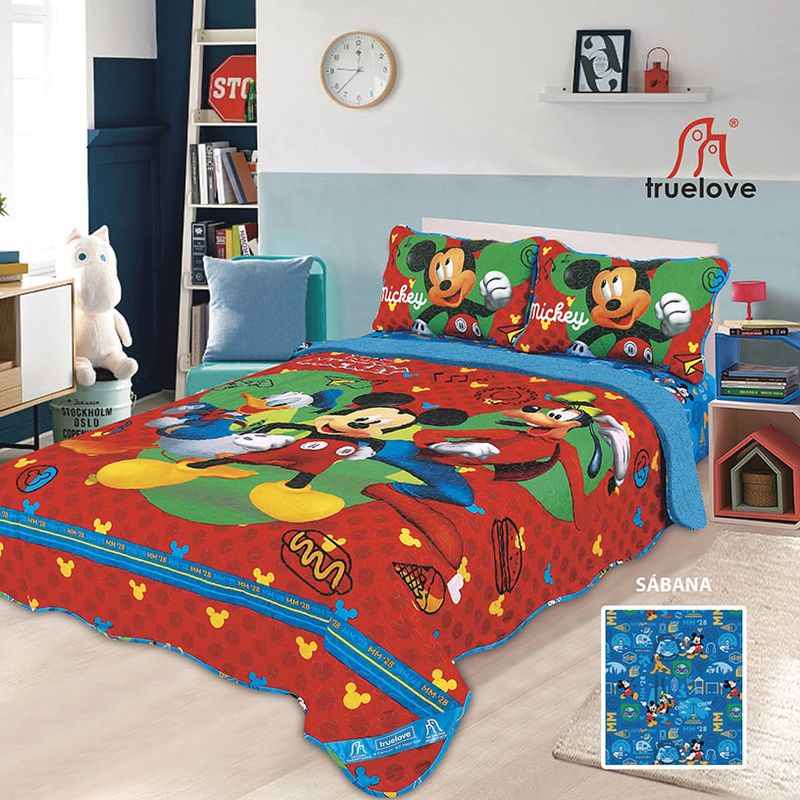 TRUELOVE - Set Cubrecama con Sherpa Mickey y sus amigos 1.5 plazas Truelove