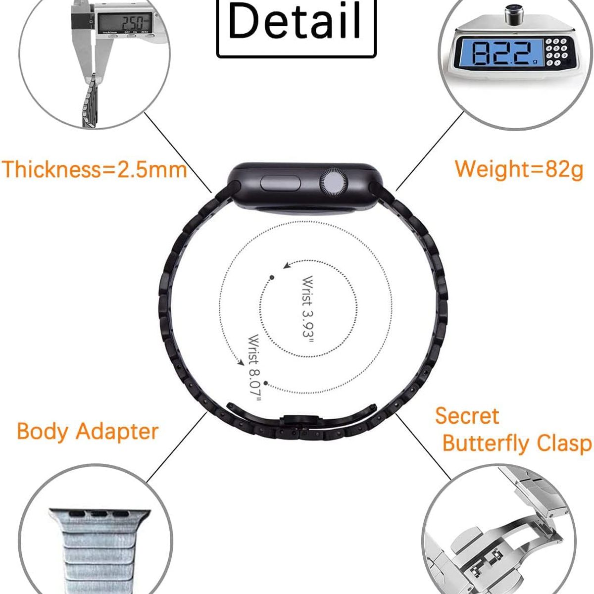 GENERICO - Correa De Acero Slim Apple Watch 44mm - Negro