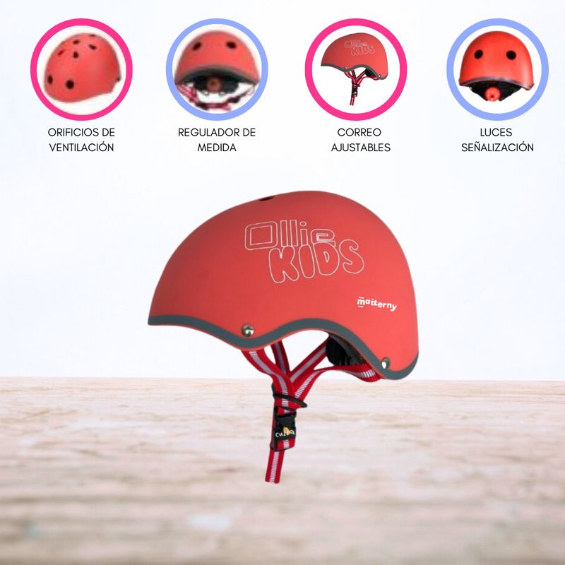 OLLIE - CASCO PROTECTOR REGULABLE PARA NIÑOS «S OLLIE KIDS» RED