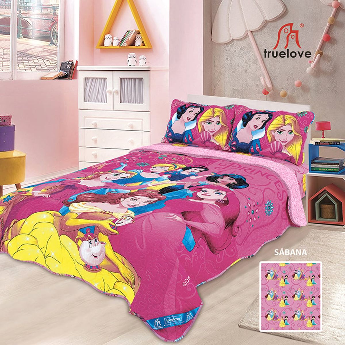TRUELOVE - Set Cubrecama con Sherpa Princesas 1.5 plazas Truelove