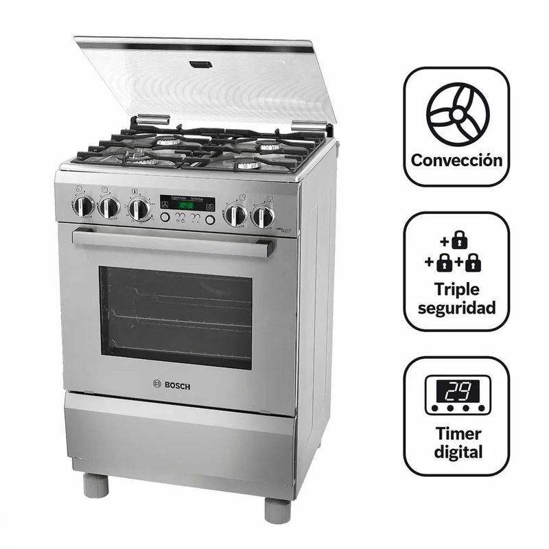BOSCH - Cocina Bosch PRO467 IX a Gas de Pie 4 Hornillas Acero Inoxidable