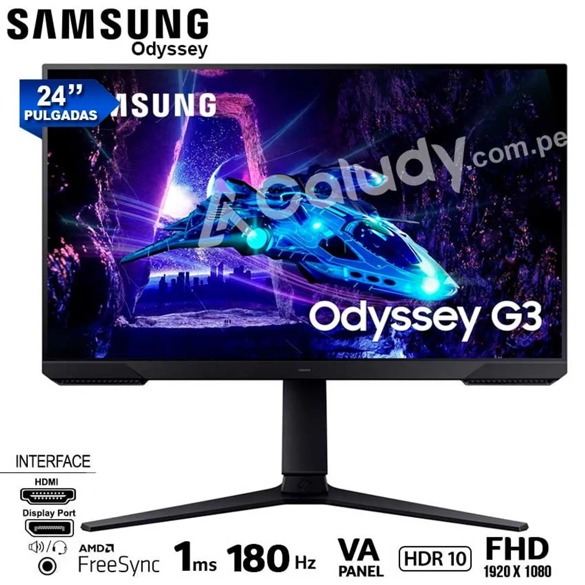 SAMSUNG - Monitor Samsung  Odyssey G3 LS24DG300ELXPE VA FHD 180Hz 1ms FreeSync