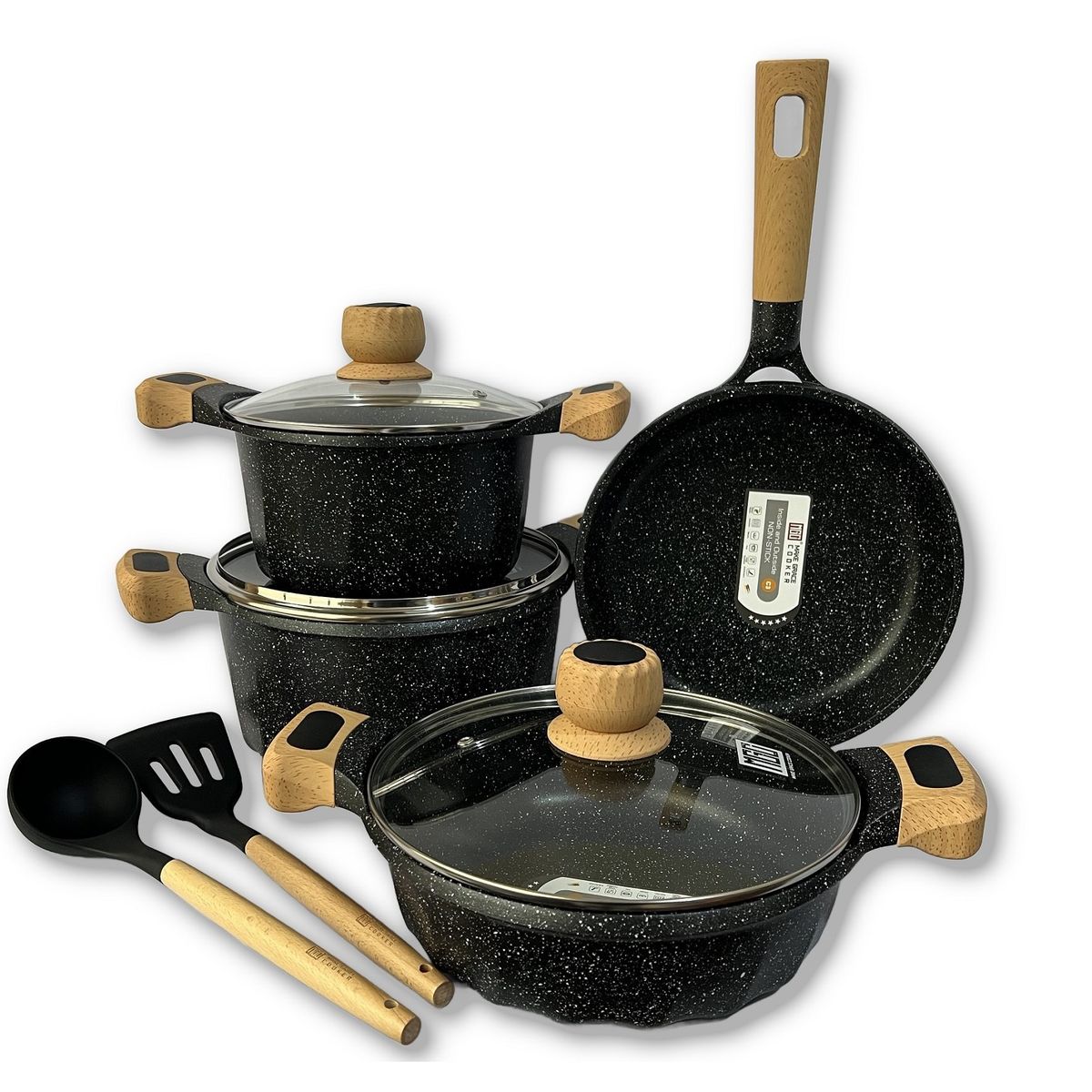 GENERICO - Juego de Ollas Granito Roca Volcánica 9 Piezas