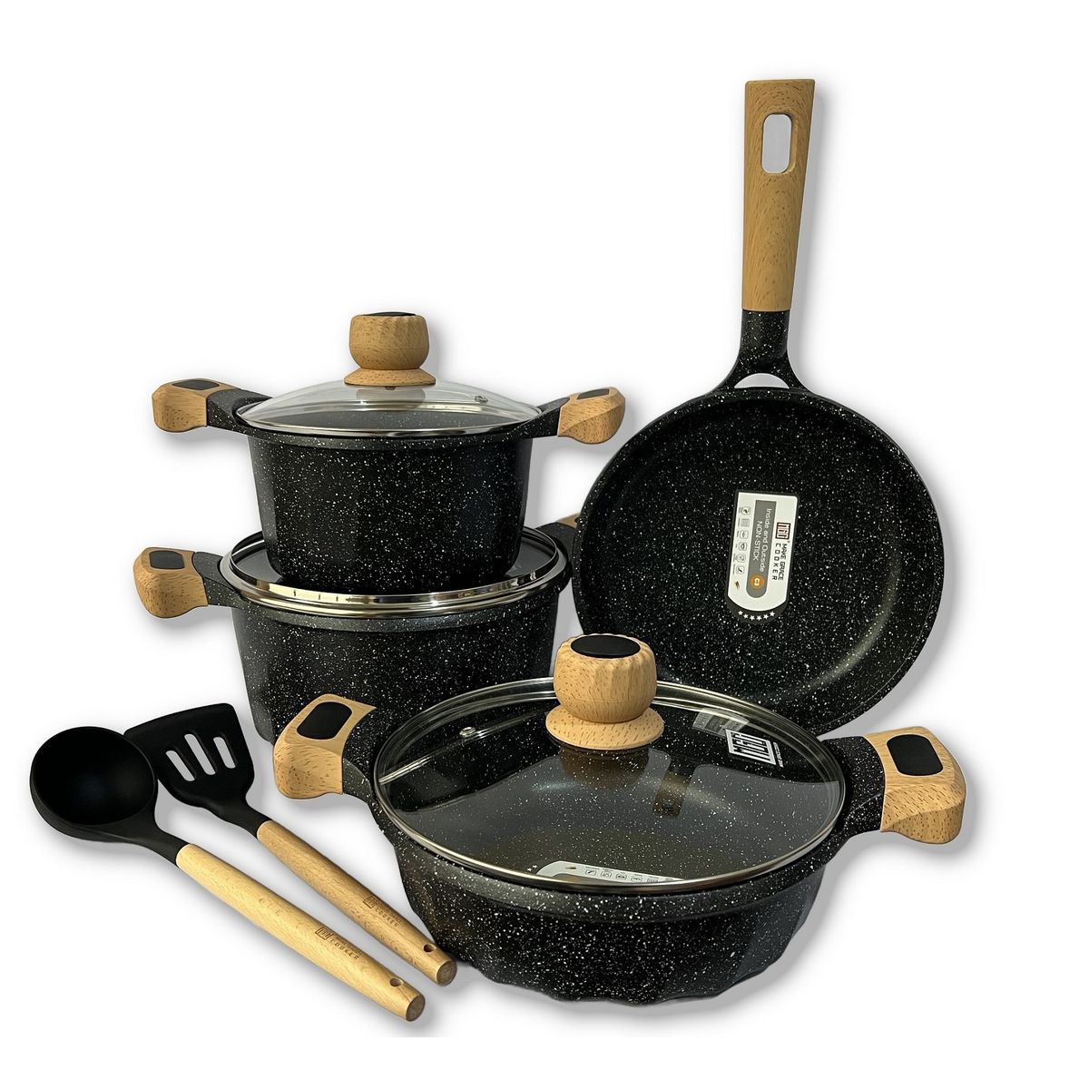 GENERICO - Juego de Ollas Granito Roca Volcánica 9 Piezas