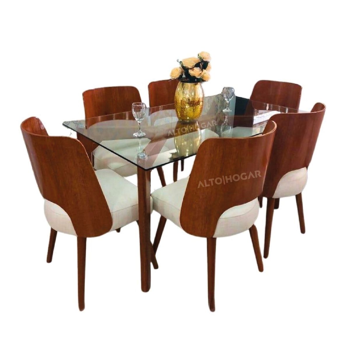 ALTO HOGAR - Juego de Comedor 6 Sillas Ashton Crema Madera Tornillo