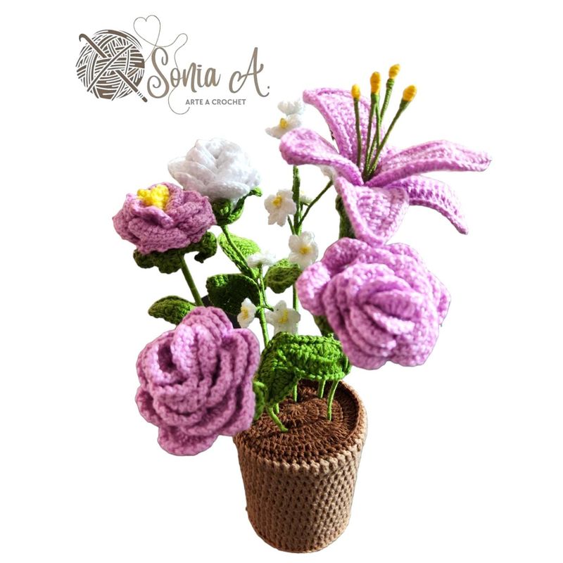 GENERICO - Macetero con flores a crochet