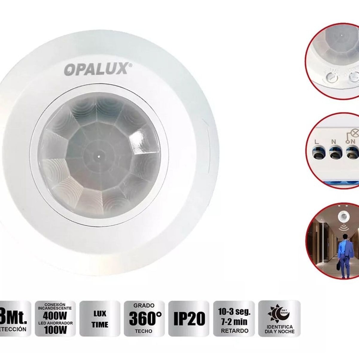 OPALUX - Sensor De Movimiento Opalux Mini 360° Ip20 Serie II St-05m 6mts
