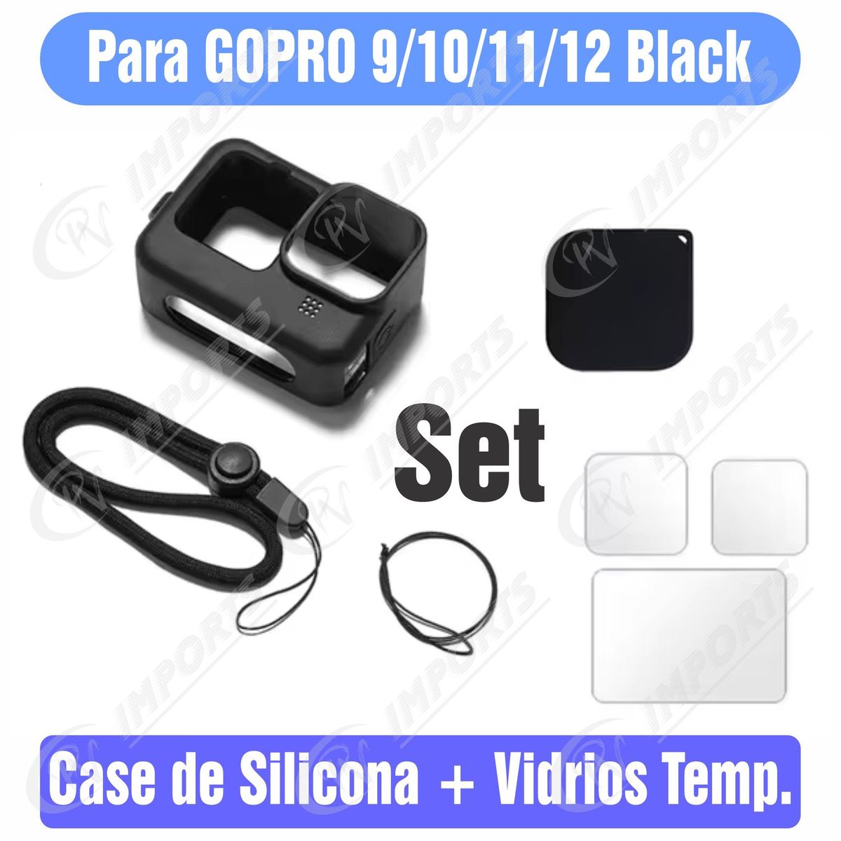 GENERICO - Funda de Silicona + Vidrios templados para Gopro 9 10 11 o 12 Black