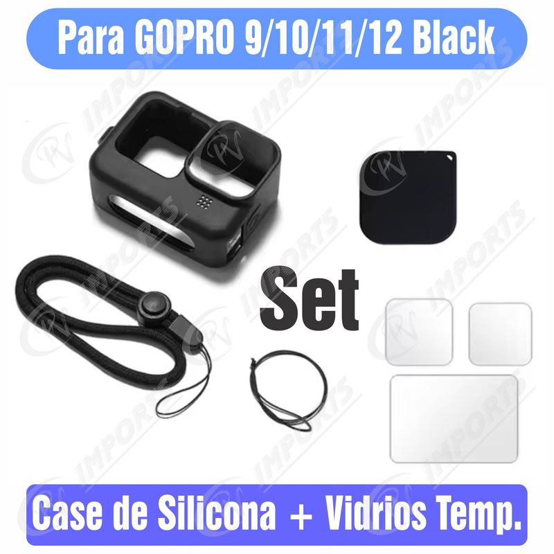 GENERICO - Funda de Silicona + Vidrios templados para Gopro 9 10 11 o 12 Black