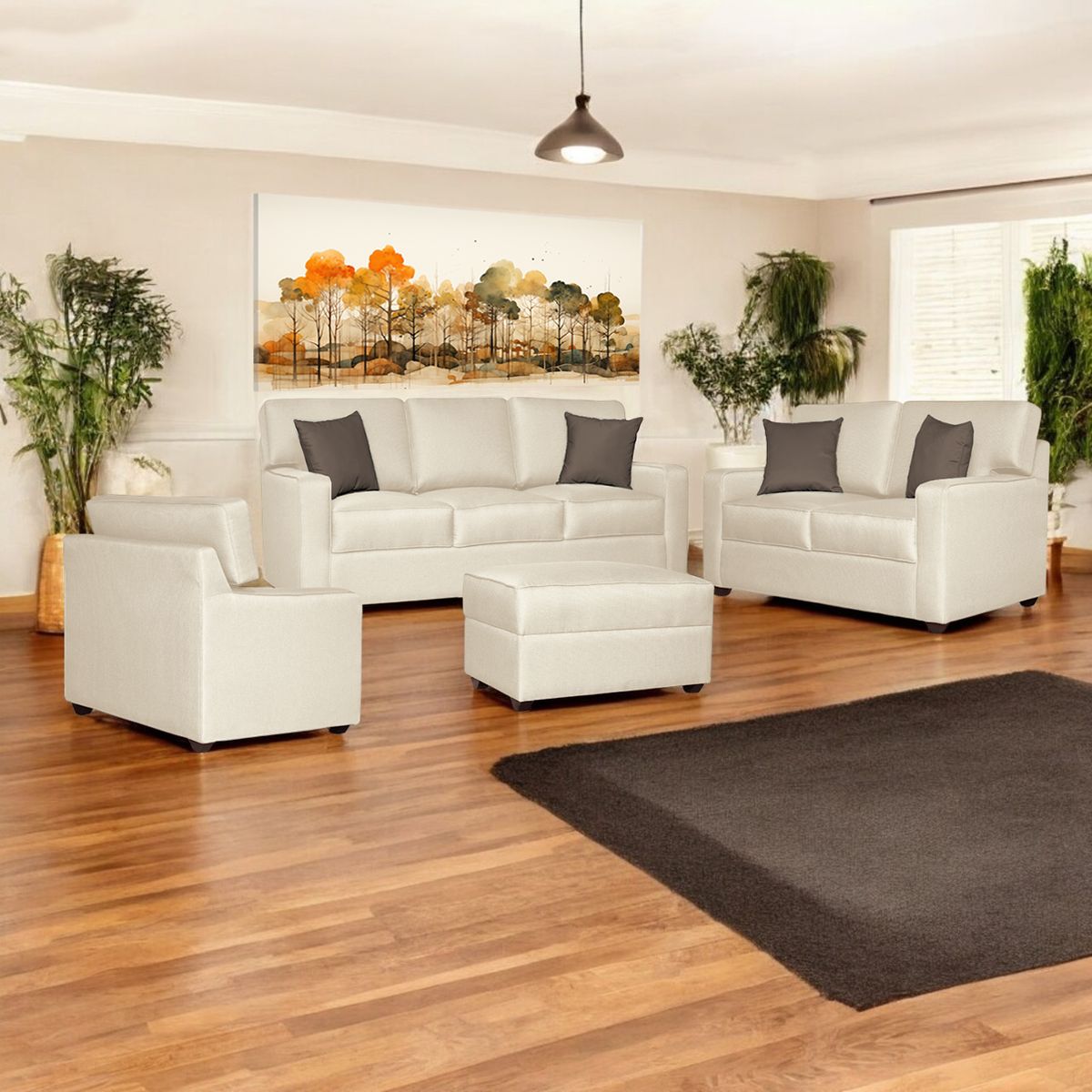 GENERICO - Juego de Sala Raven 3-2-1 Cuerpos + Banqueta Beige Claro