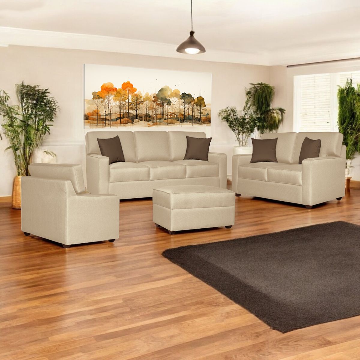 GENERICO - Juego de Sala Raven 3-2-1 Cuerpos + Banqueta Beige Oscuro