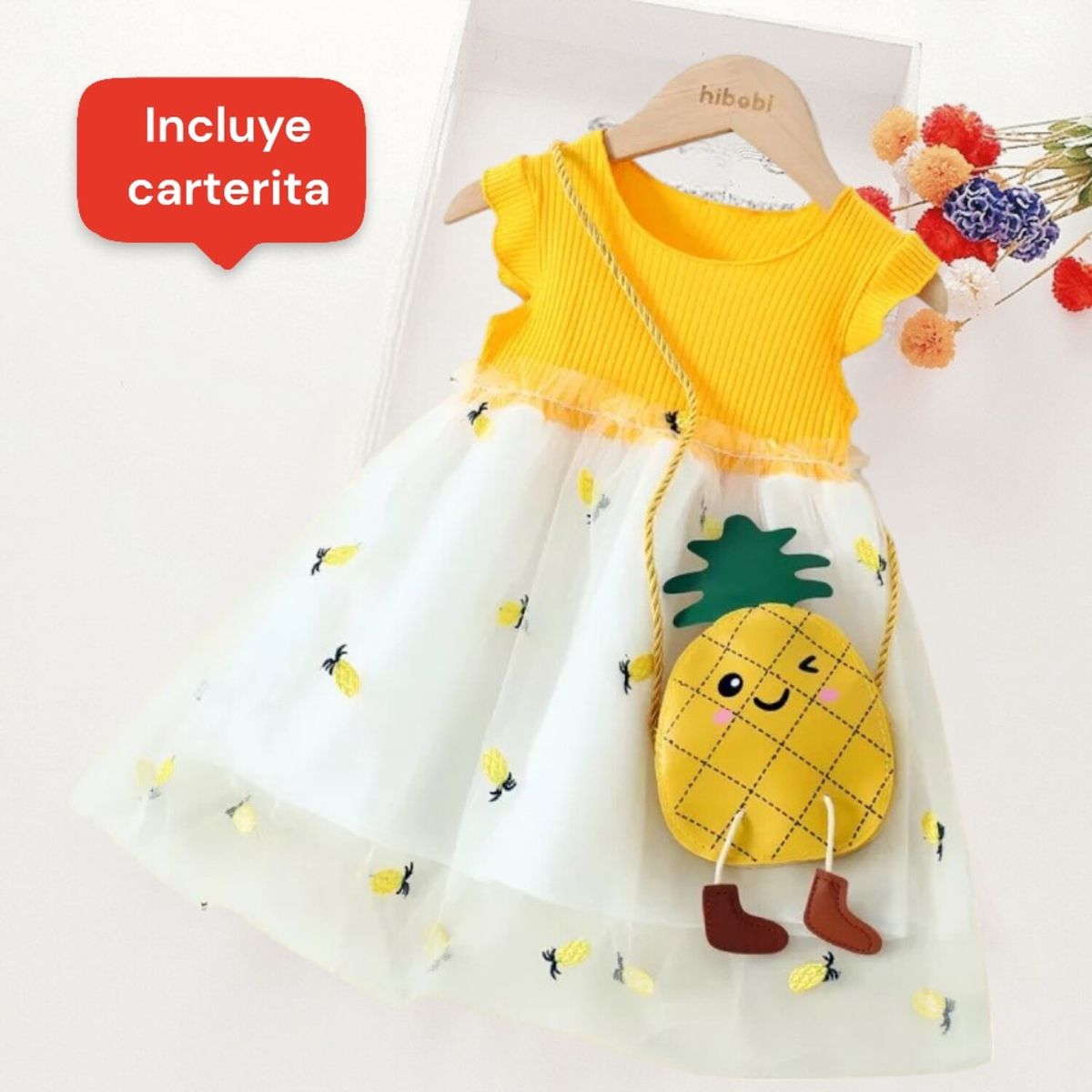 GENERICO - VESTIDO DE BEBE DE PIÑA + CARTERA