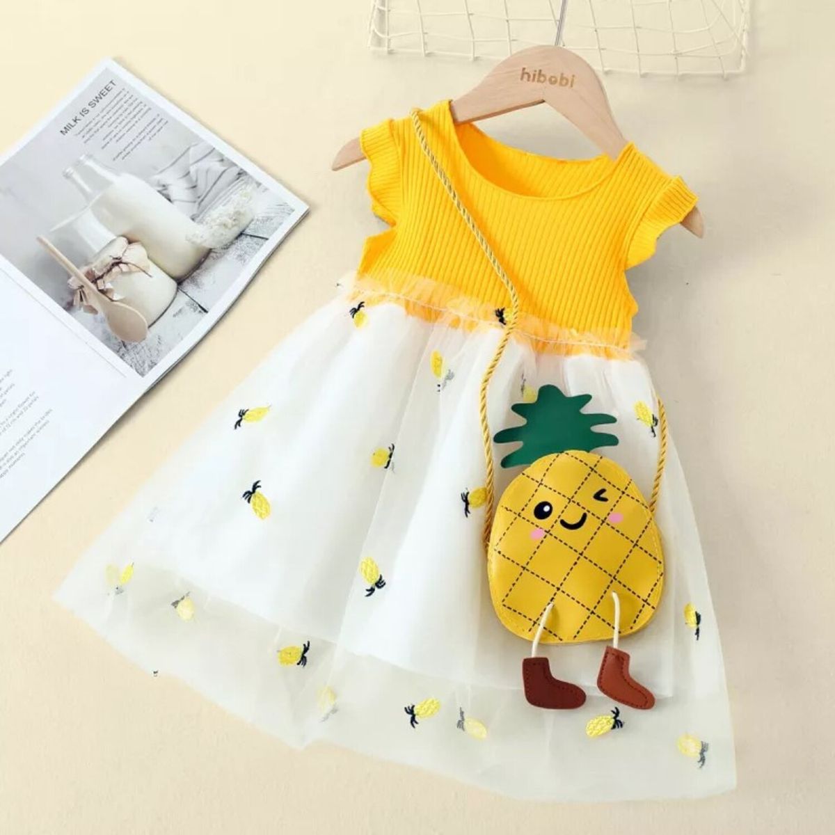 GENERICO - VESTIDO DE BEBE DE PIÑA + CARTERA