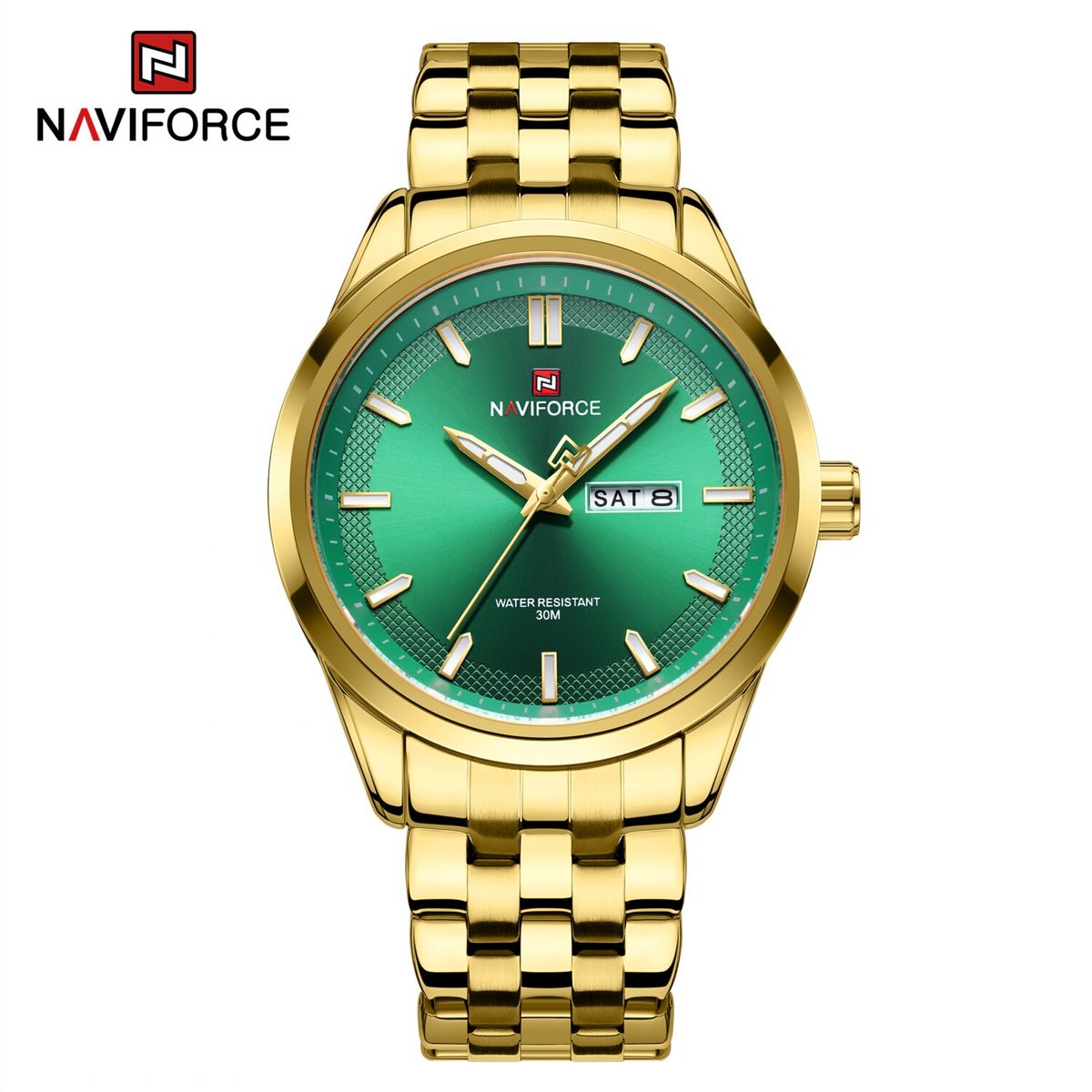 NAVIFORCE - Reloj Naviforce Hombre NF9203 Oro Verde Analógico Correa Inoxidable