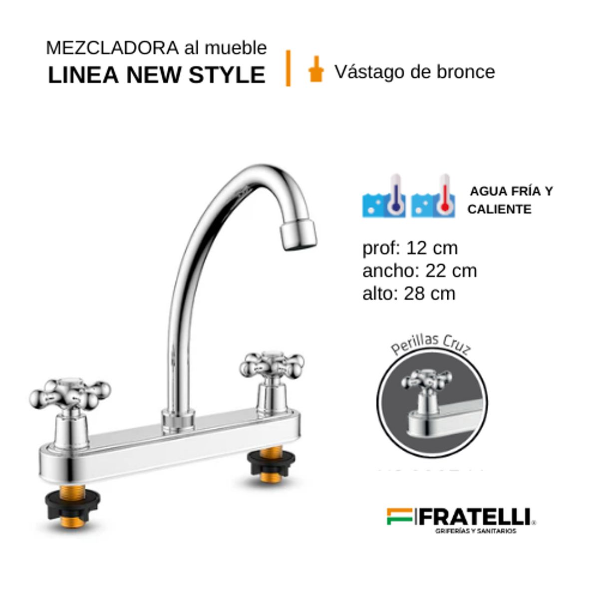 FRATELLI - GRIFO MEZCLADORA DE COCINA AL MUEBLE LLAVE ESTRELLA CROMADO