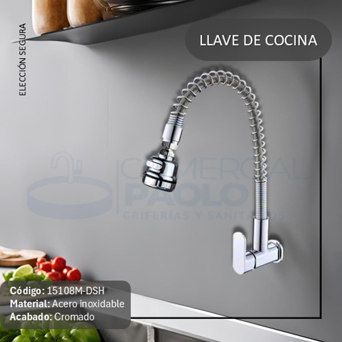IMPORTADO MC - LLAVE DE COCINA PARED RESORTE CROMADO