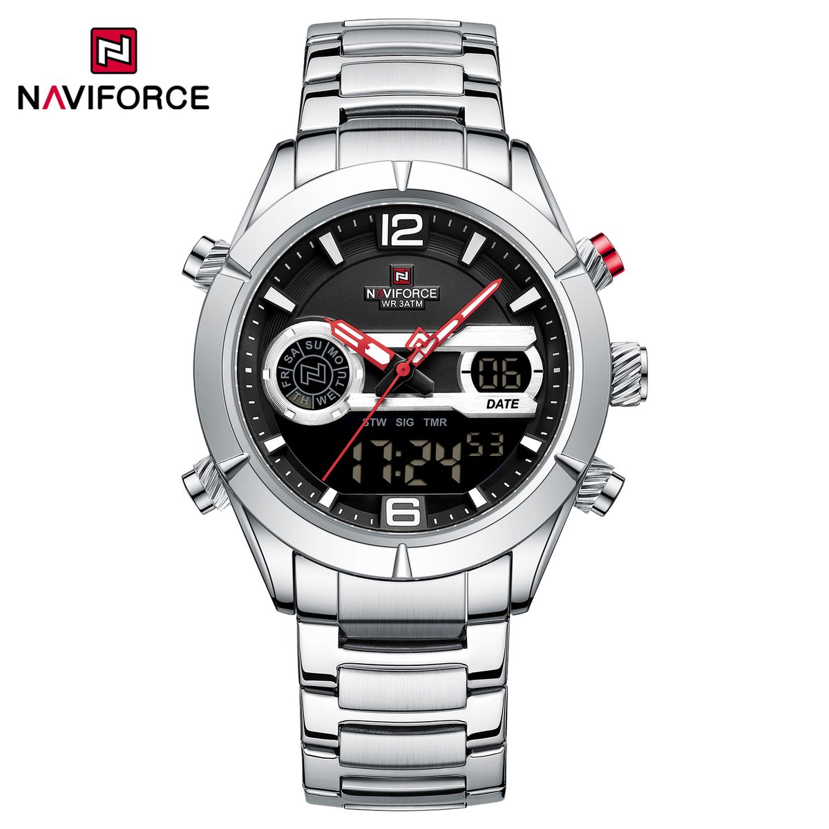 NAVIFORCE - Reloj Naviforce para Hombre NF9232 Plata Digital Analógico Inoxidable