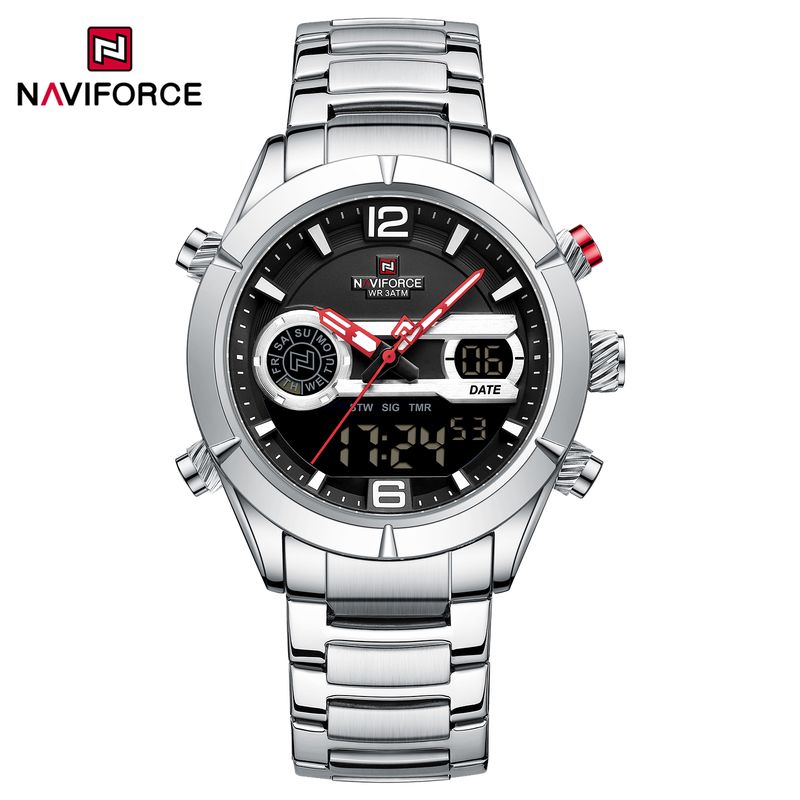 NAVIFORCE - Reloj Naviforce para Hombre NF9232 Plata Digital Analógico Inoxidable