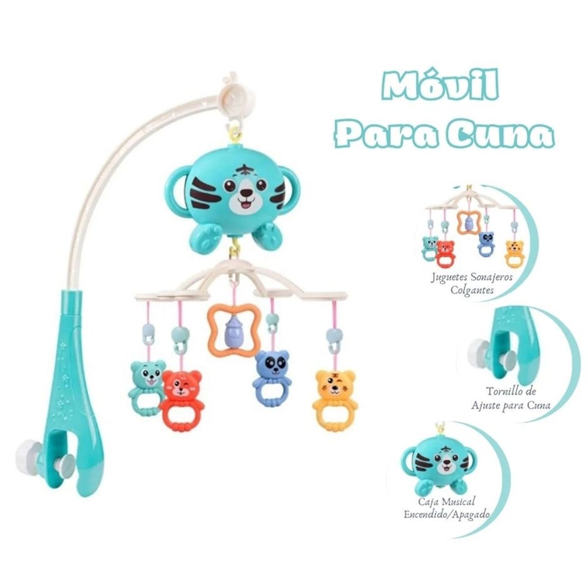 GENERICO - Móvil Giratorio Musical Para Cuna de Bebé - Celeste