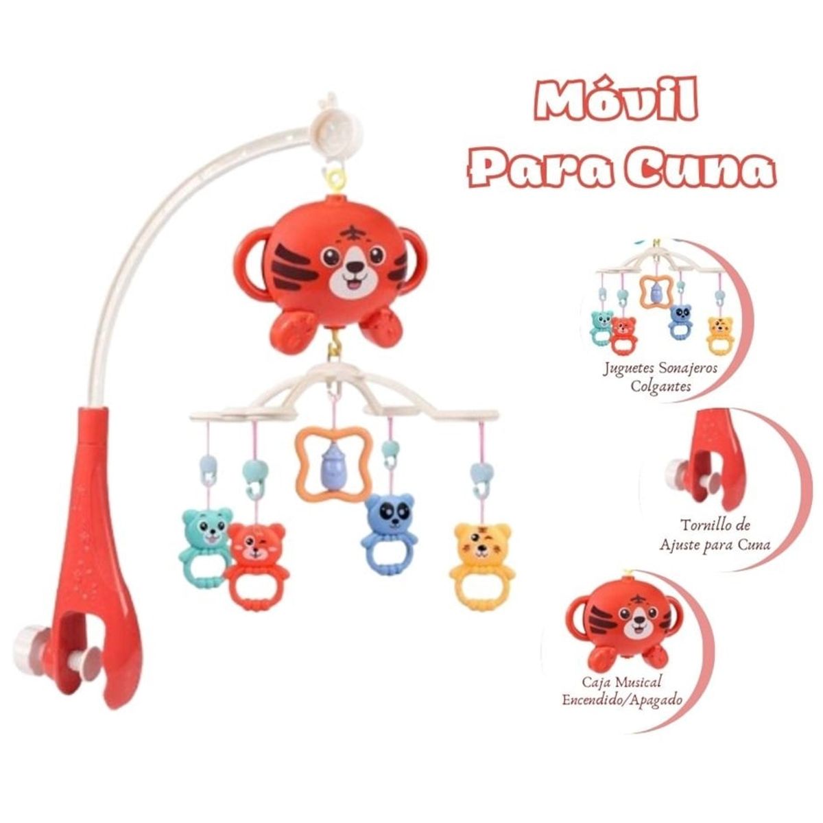 GENERICO - Móvil Giratorio Musical Para Cuna de Bebé - Rojo