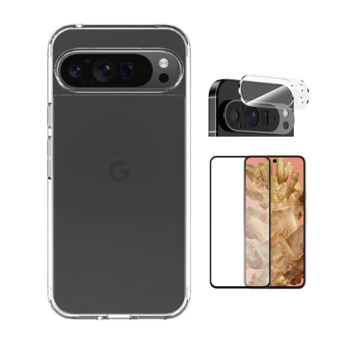 GENERICO - CASE CLEAR BUMPER PIXEL 9 PRO XL Y VIDRIOS
