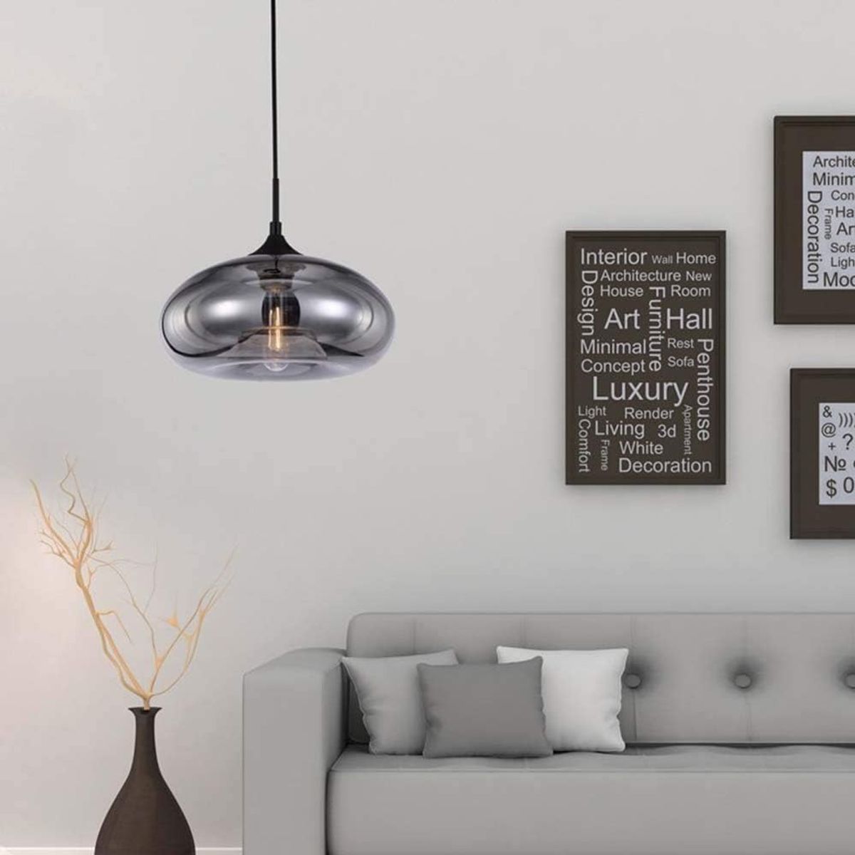 HOME NEAT - Lámpara colgante de Vidrio Vintage Ø28cm E27- Gris-