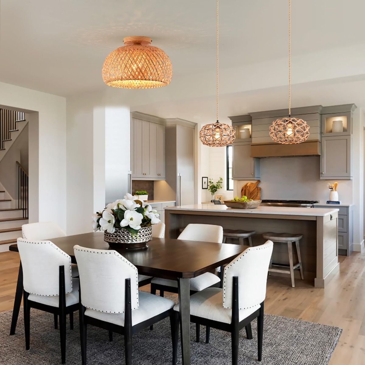 HOME NEAT - Lámpara de Techo de Bambú Vintage E27 Ø30cm x 21cm