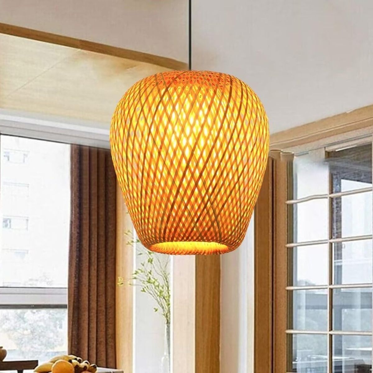 HOME NEAT - Lámpara Colgante de Techo de Bambú Vintage E27 Ø25cmx 26cm