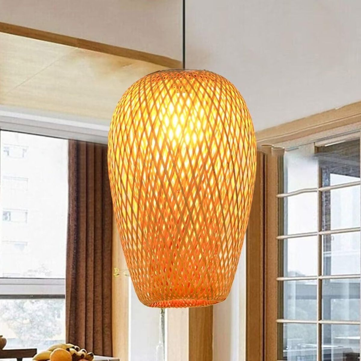 HOME NEAT - Lámpara Colgante de Techo de Bambú Vintage E27 Ø23cmx 36cm