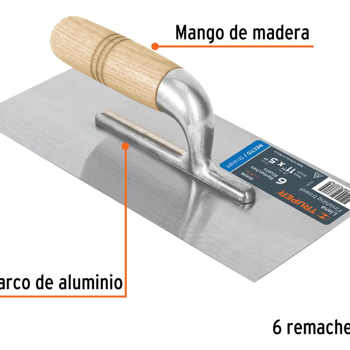 TRUPER - Plancha de empastar lisa mango madera con 6 remaches Truper