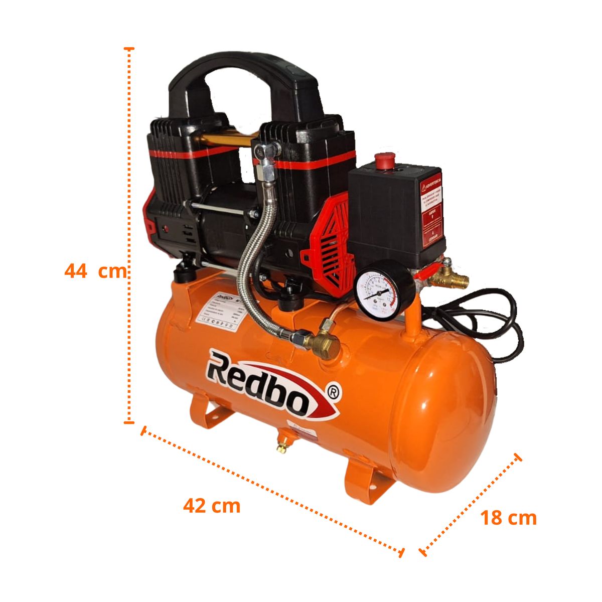 REDBO - Compresora silenciosa 9L Redbo + aerografo y manguera Truper