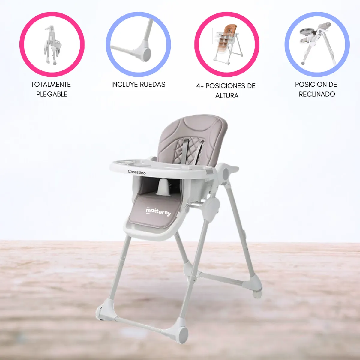 CARESTINO - Silla de Comer Regulable «PETRA» Ligth Gray